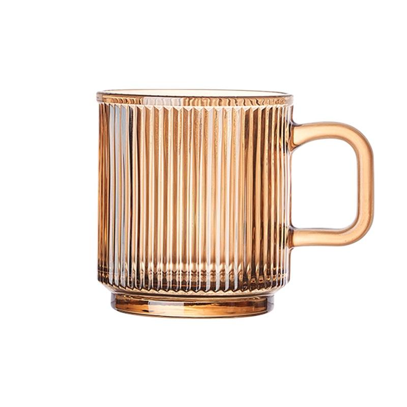 

1/2 шт. Стеклянная кофейная чашка с вертикальной текстурой 340 мл, чашка для воды с ручкой, подходит для холодного кофе, сока, подарки на День святого Валентина 340ML