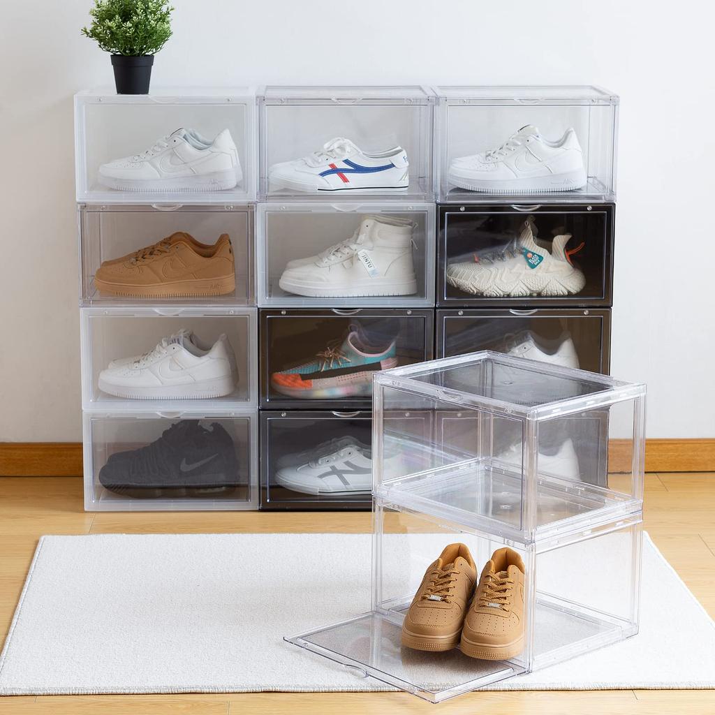 Hachibanya Shoe Box Clear Transparent Sneaker Box Sneaker Storage Box Storage Case Shoe Case Shoe Box Shelf Storage Case Set of (Clear 2)