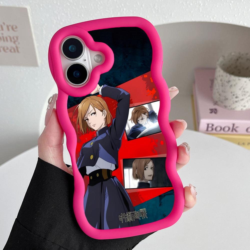 Jujutsu Kaisen Nobara Mobile Phone Case for iPhone 17 16 15 14 13 12 11 Air Pro Max Plus Wavy Edge TPU Colorful Cover Luxury