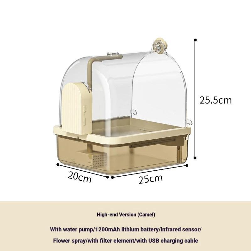 Bain d'oiseaux suspendu transparent avec circulation d'eau à détection automatique, cabine de douche fonctionnelle pour perroquet, facile à nettoyer pour accessoires de cage à oiseaux