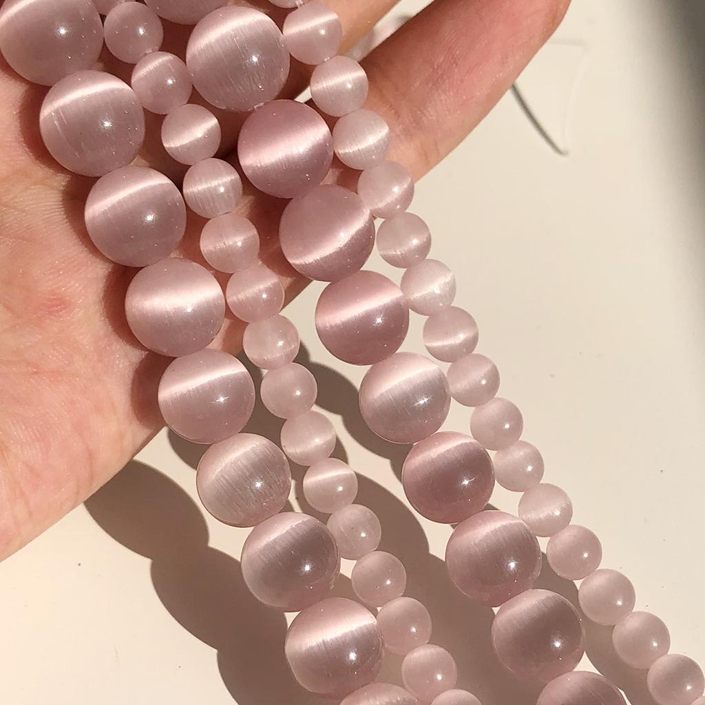 4/6/8/10/12mm Pink Color Cat Eye Opal Beads Natural Stone Glass Loose Beads for Jewelry Making DIY Bracelets Accessories 15''