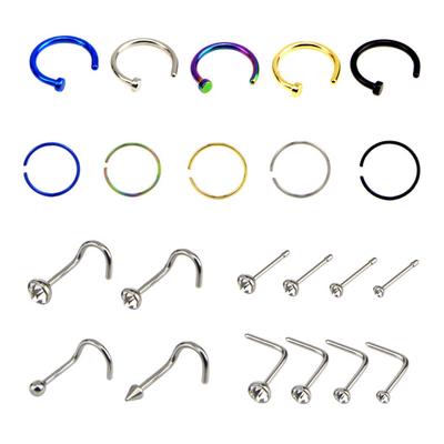 22Pcs/Set Mix Shape Stainless Steel Nose Stud Ring Unisex Body Piercing Jewelry