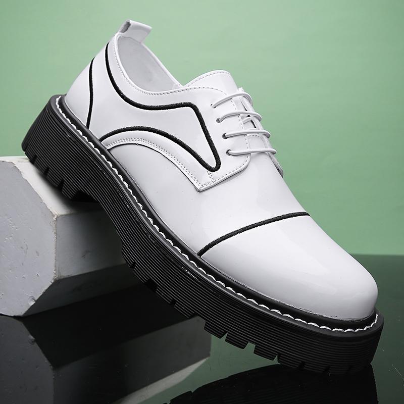 Luxury Brand Men's Glossy Leather Shoes Simple Black Thick Soled Workwear Shoes Men's High-quality Casual Shoes Free Delivery