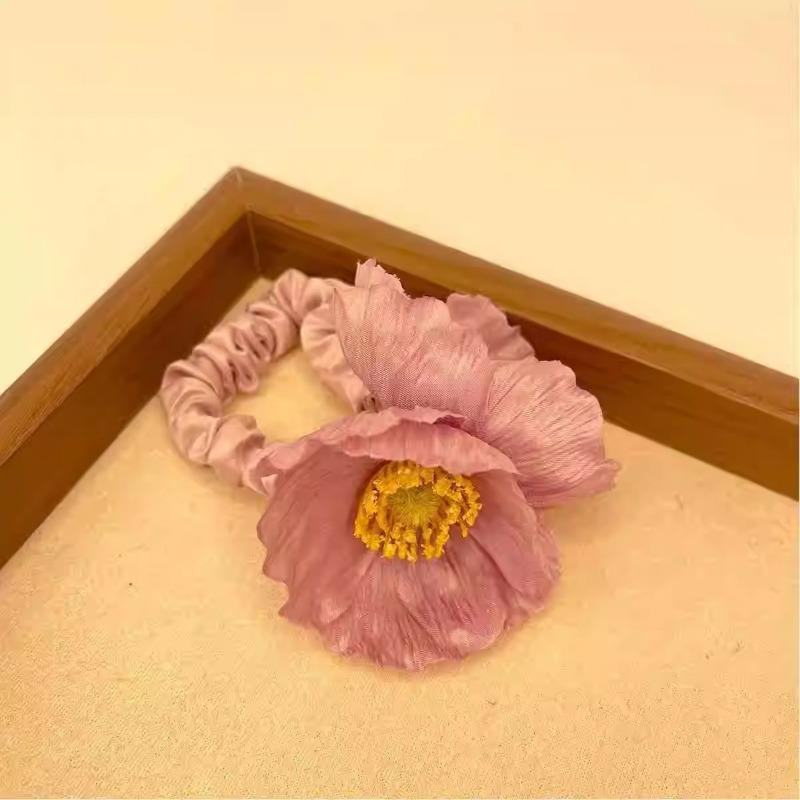 Simulated Poppy Flower Hair BandsPoppy Hair Ties Light Yellow Flower Hair Ties Female Side Braids