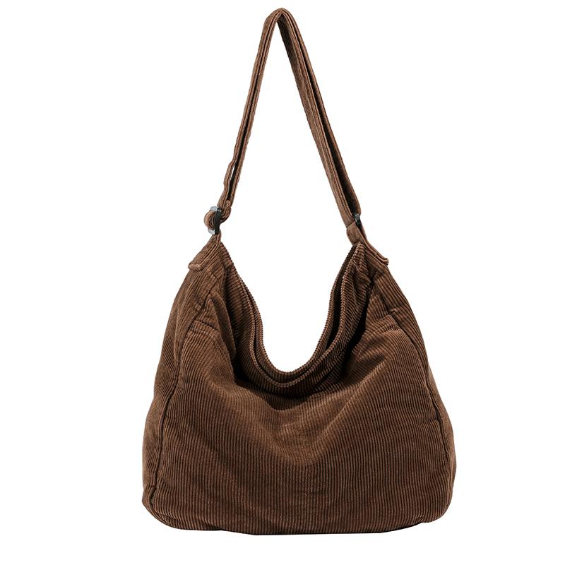

Simple Corduroy Shoulder Bags For Women 100% Cott Crossbody Bags Korea Style Cloth Satchels Unisex Large Capacity Casual Totes шоколадний