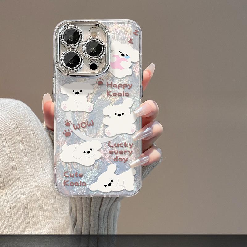 Cute Animal Magnetic Stent Suitable for Apple 15 Feather Yarn Mobile Phone Case 14PRO Full-inclusive Lens Film 13/12