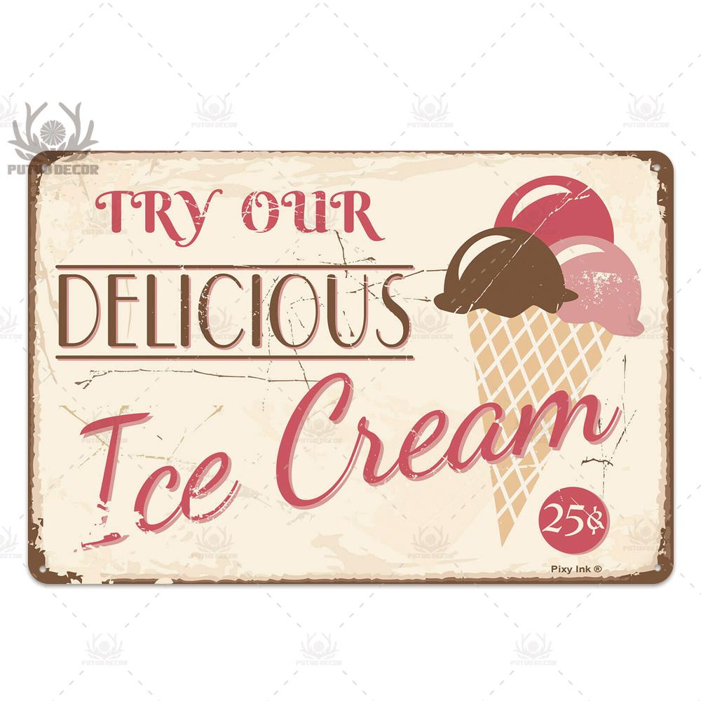 Putuo Decor Ice Cream Tin Sign Plaque Metal Plate Vintage Ice Lolly Retro Wall Art Poster for Dessert Shop Iron Painting
