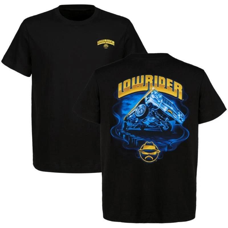 Lowrider Car T-Shirt Blue Yellow Graphic Custom Lifted Ride Chicano Tee XXL