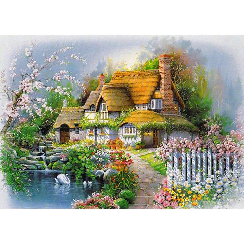 New 5D DIY Diamond Painting Scenic Lodge Diamond Embroidery Scenery Cross Stitch Full Round Drill Crafts Home Decor Gift