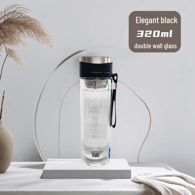 HAERS Double-Wall Borosilicate Glass Tea Infuser Bottle 320ml