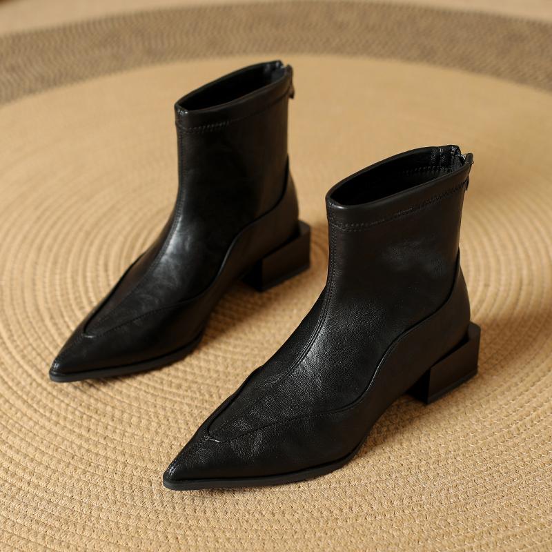 Winter Pointed Toe Thick Heels Women Ankle Boots Fashion Short Plush Shoes Female Vintage Slim Short Booties  De Muje