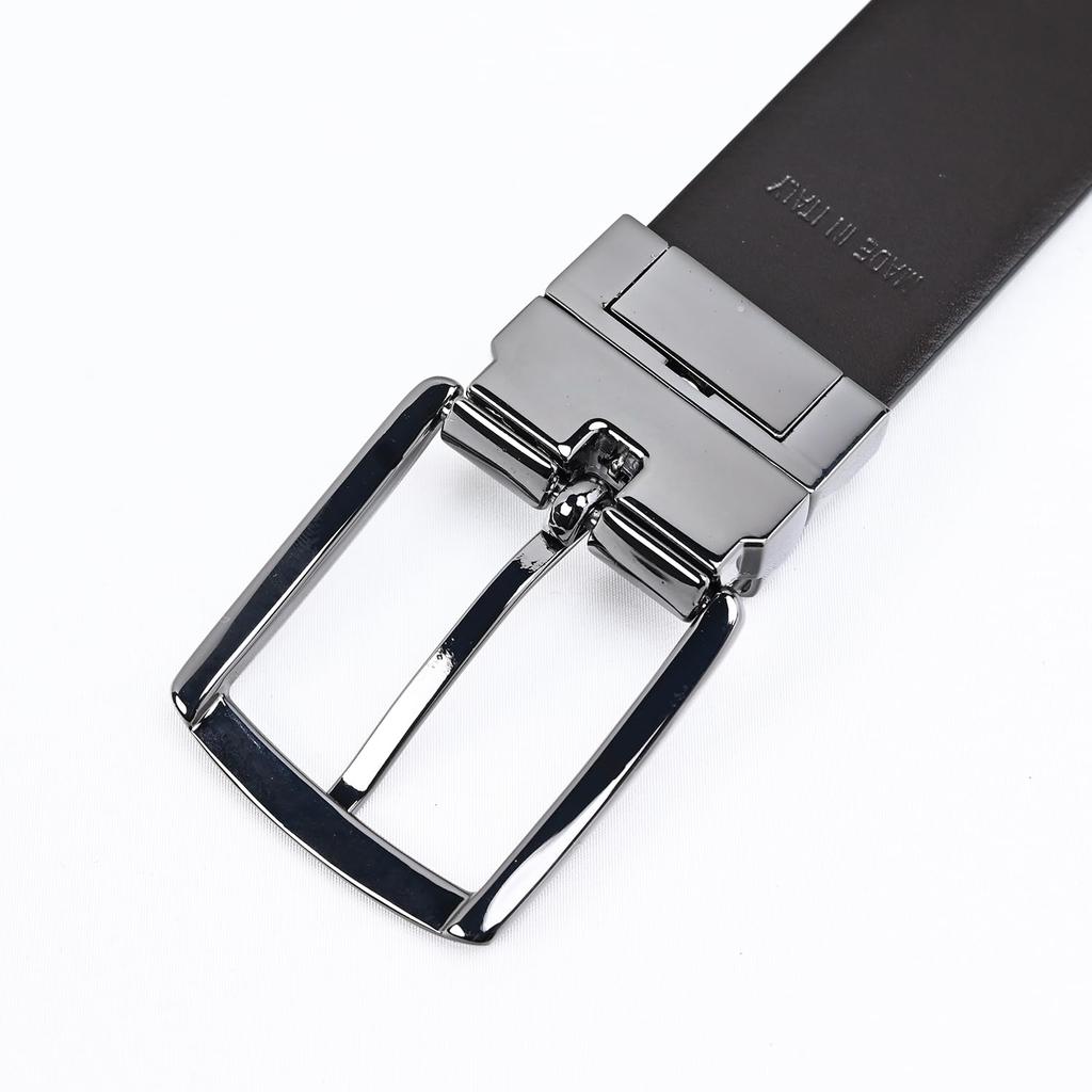 EMPORIO ARMANI Reversible Wide Stringer System Compatible Leather Y4S576 Y748I 88044 Men's 3.5cm Belt, Black, [Used]