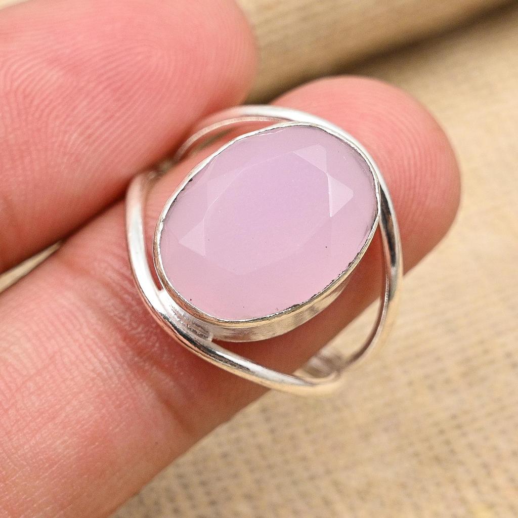 Lavish Pink Chalcedony Gemstone Handmade 925 Sterling Silver Ring Jewelry