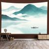New Chinese Ink Painting Green Mountain Lonely Boat Mist Landscape Tapestry Tea Room Chinese Wall Decoration