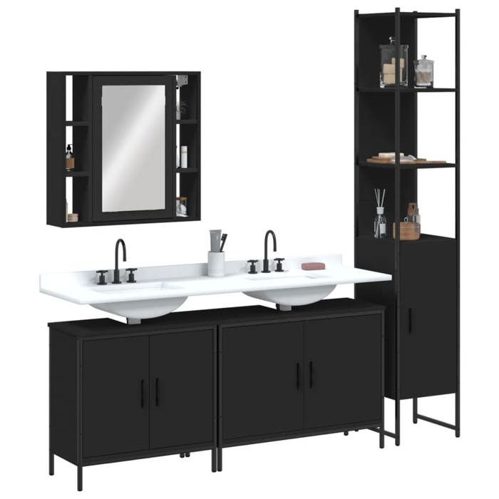 VidaXL Ensemble de Meubles Salle de Bain 4 pcs, Armoires de Lavabo avec Miroir, Placards de Rangement Toilette, Industriel, 3214750