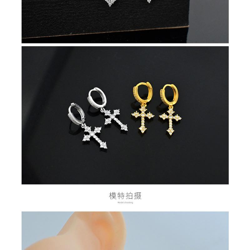 Cross Zircon Stud Earrings Hip Hop Fashion Men Ear Cuff Jewelry