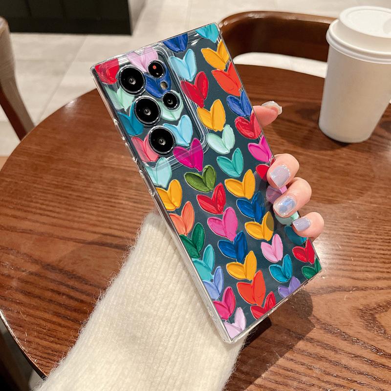 Colorful Hearts Patterned Phone Case For Samsung Galaxy S26 S25 S24 S23 Ultra S22 Plus S24 S21 FE S25 Edge Clear Soft TPU Cover