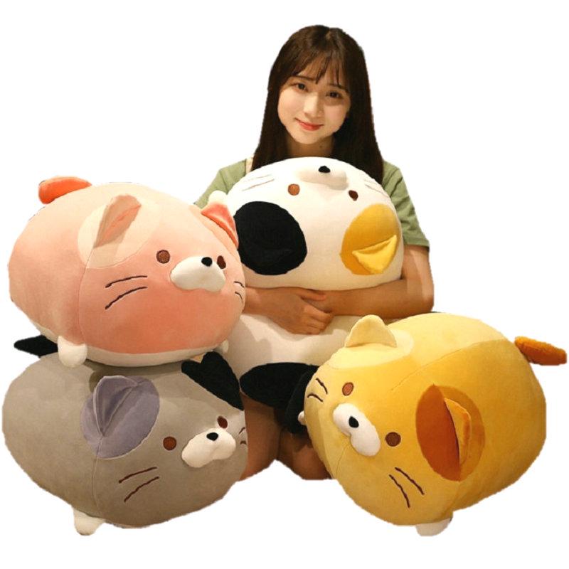 Cute Round Ball Shape Fat Lazy Cat Plush Toy Stuffed Cartoon Aniamls Likelike Bread Toast Cat Husky Shiba Inu Dog Throw Pillow