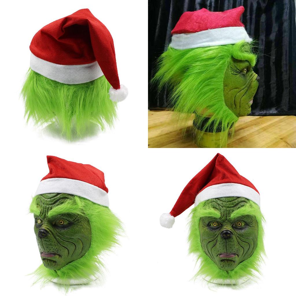 Rascal Green Monster The Grinch Mask With Christmas Hat For Adult Cosplay Fun