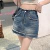 Classic Versatile Wearable Durable Raw Edge Half-body Skirt A-line Thin Design Retro High Waist Package Hip Ladies Summer Fashion Denim Short Skirt