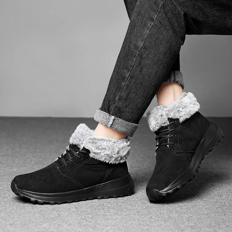 Winter Warme Herrenstiefel Neue Lässige Bequeme Strapazierfähige Herren Wanderschuhe Outdoor Große Größe Leder Rutschfest Herren Hohe Schneestiefel