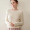 Women's Cashmere Sweater: Thickened Goat Cashmere, Round Neck, Loose Fit, Lace Sleeves, Saddle Shoulder - Autumn/Winter Style