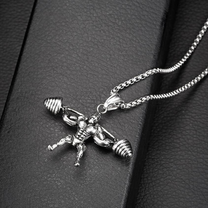 Fashion Fitness Dumbbell Necklace, Titanium Steel Men'S Pendant, Simple Personality Trendy Accessories Sports Men'S Necklace