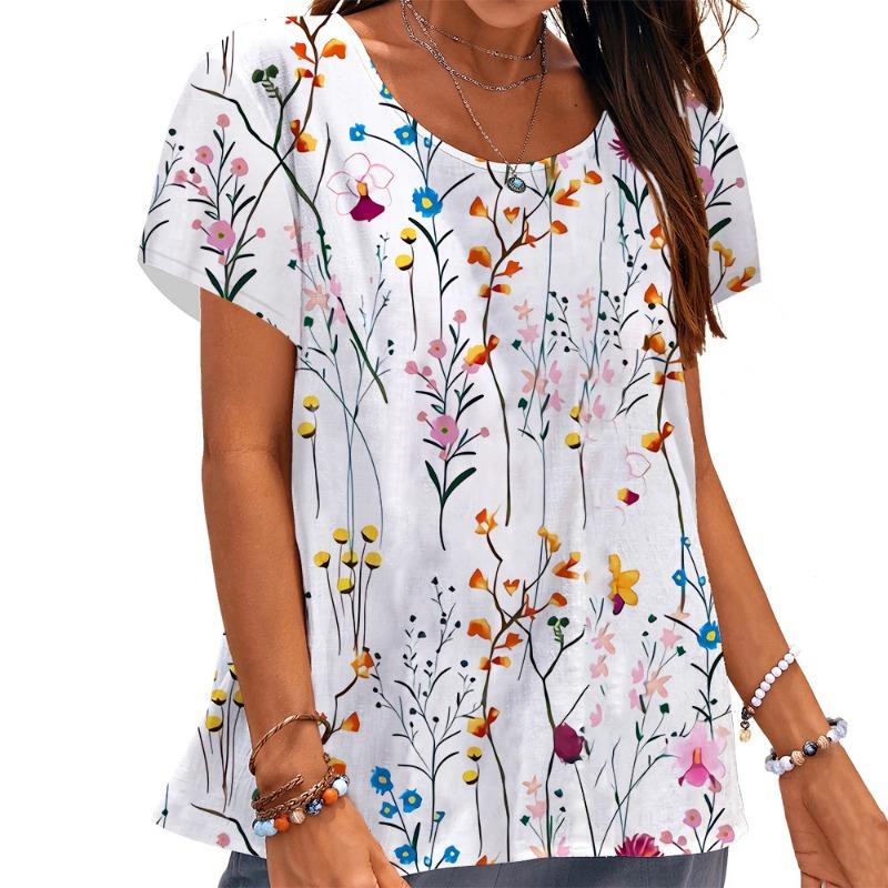 Summer animal and flower printed T-shirt 3D printed squirrel and rabbit T-shirt style top women's clothing