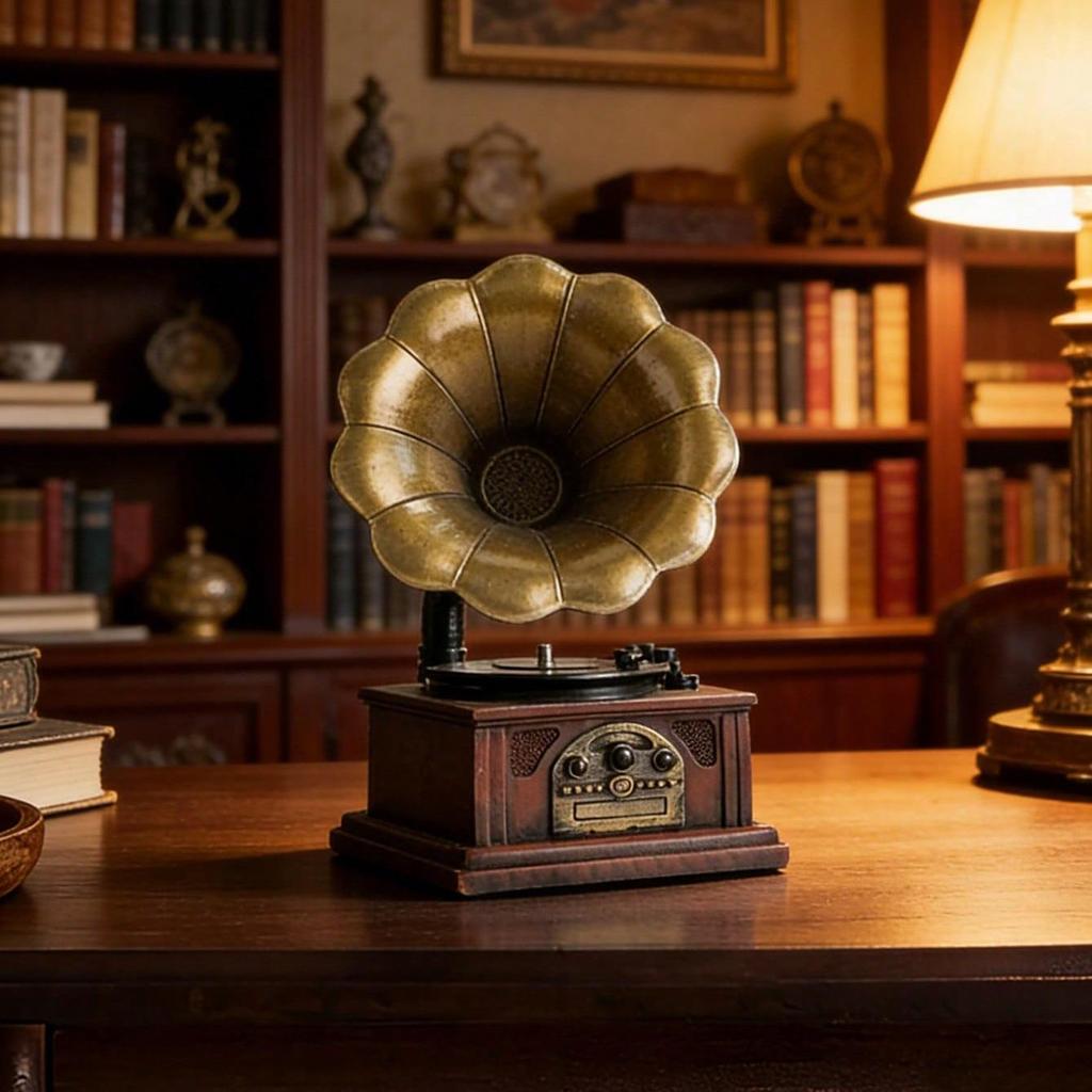 European Retro Gramophone Desktop Ornament for Home or Study Decoration