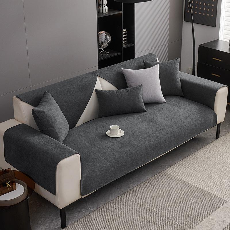 Solid Color Simple Sofa Cover Fabric For All Seasons Non Slip Soft And Sticky Sofa Cushion Cover Straight Row One-Piece Laying
