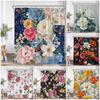 Vintage Floral Shower Curtain Colorful Flower Blossom Plant Green Leaf Dark Bathroom Decoration Polyester Bath Curtain with Hook
