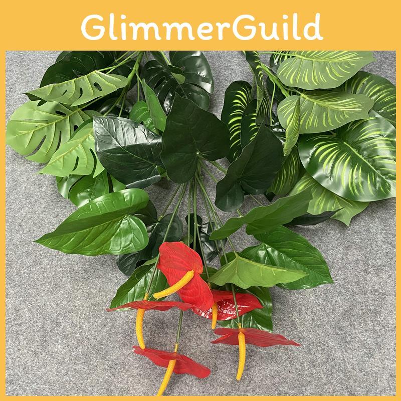 Artificial Plants Silk Multi Branch Red Palm Heart Ear Leaves Wedd Office Decor