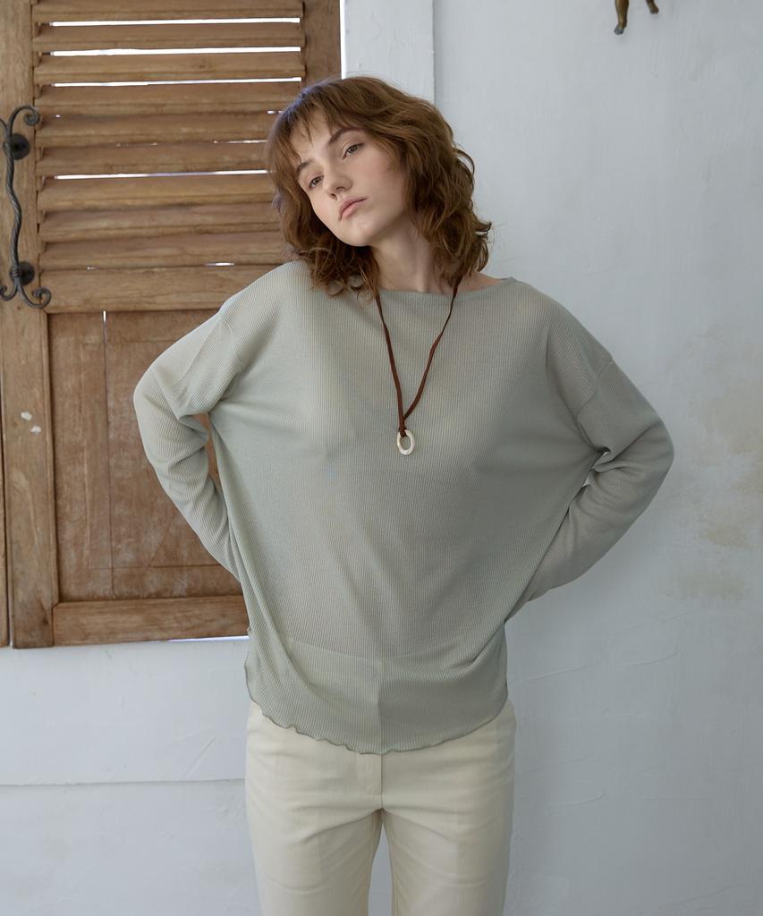 WIOE Boat Neck Sheer Top_Khaki