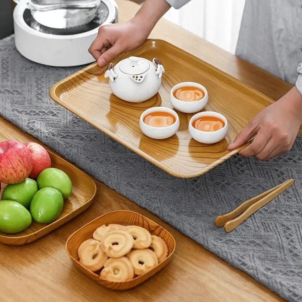 7Pcs/Set Imitation Wood Grain Snack Plates 14cm Square Tray New Simple Tea Art Dish