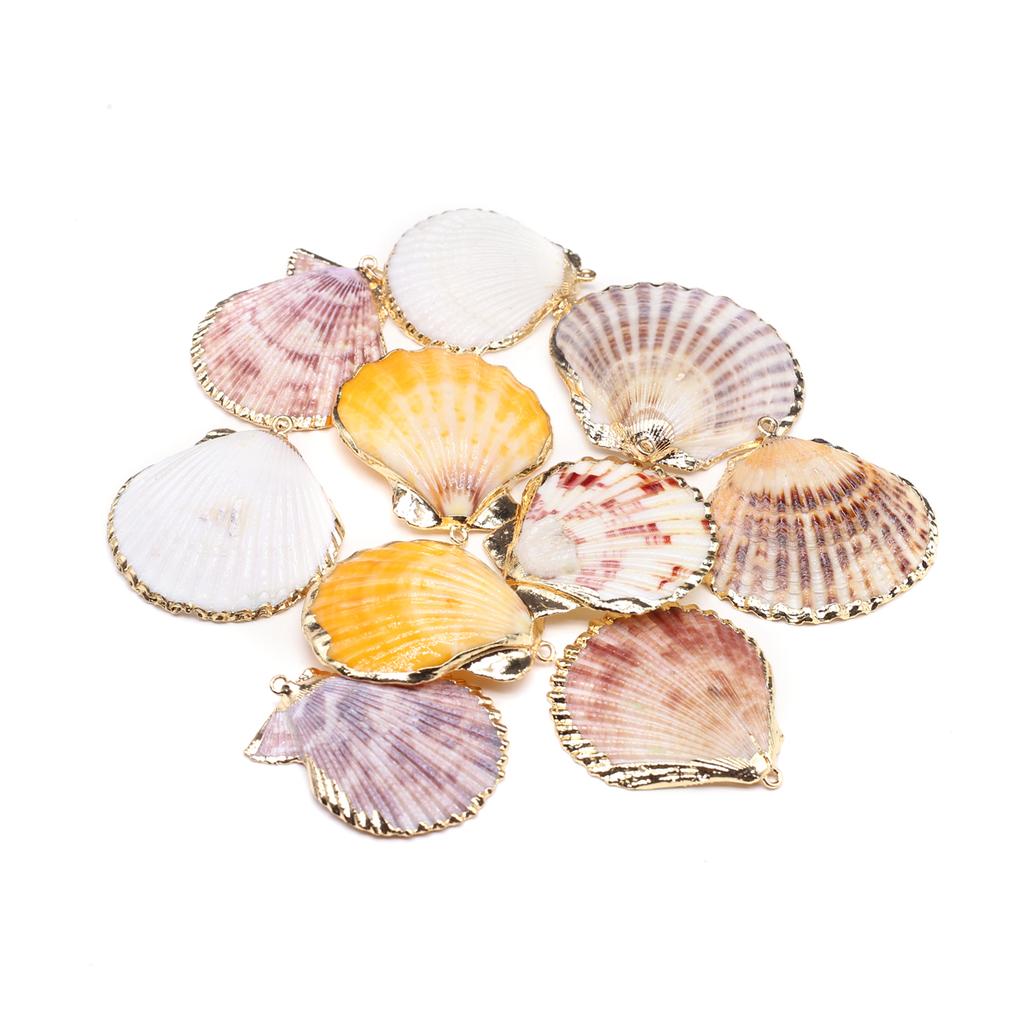 5Pcs, Natural Shell Conch Pendant, Marine Style Handcrafted Golden Edged Charms, for DIY Necklace Accessories, Jewelry Making Crafts, Aquatic Decor