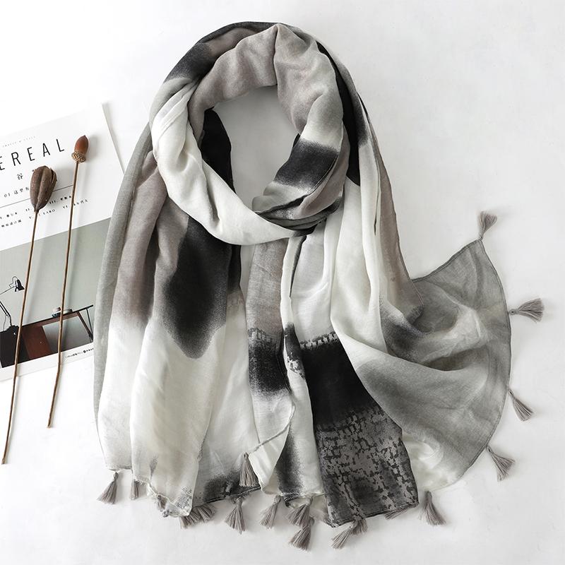 90*180CM New Fashion Printed Soft Linen Cotton Scarf Shawls Abstract Floral Tassel Viscose Scarves Lady High Quality Long Hijab