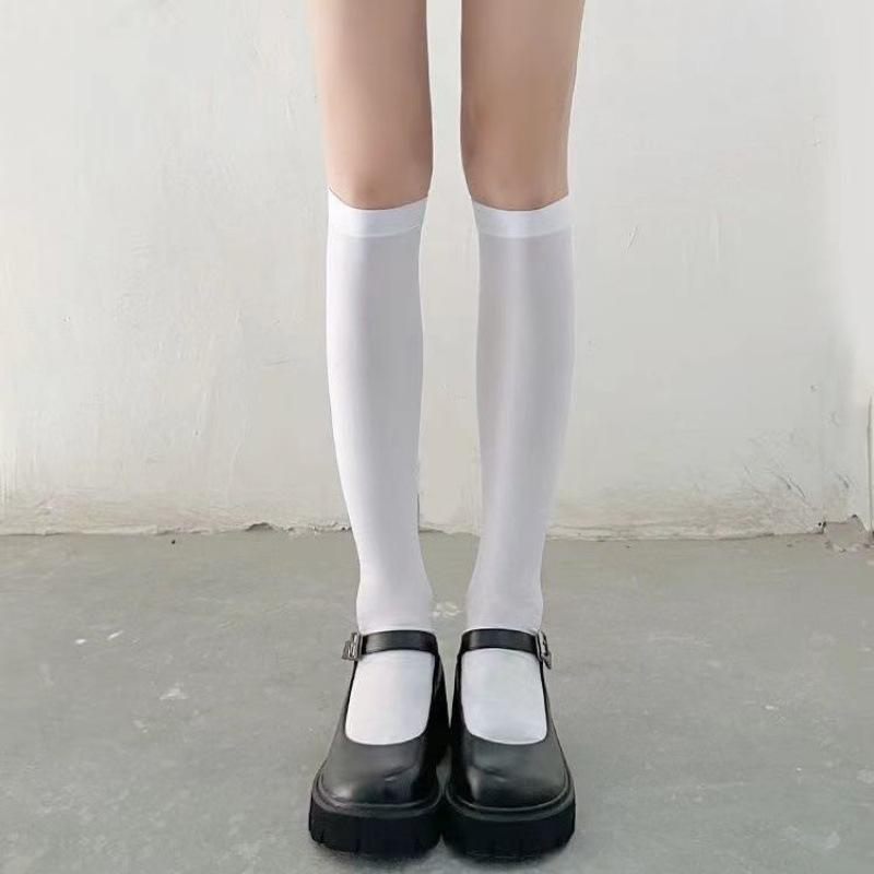 Knee socks spring and summer thin velvet leggings children's white stockings long tube black jk thigh high tube