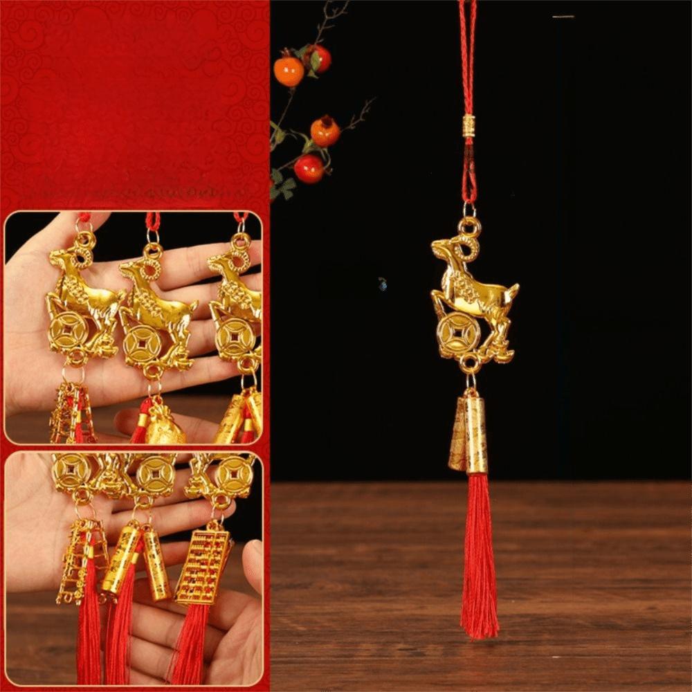 Handmade Chinese Zodiac Pendant Golden Sheep Lucky Charms Goat Hanging Ornament Car Decor