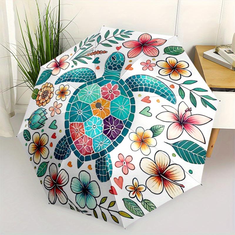 

1pc Colorful Turtle Automatic Open/CloseUmbrella-CuteUmbrella with Cute Design, Portable 3-Fold Compact Umbrella for Men & Women, Valentine