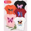 Five-piece set Elegant short-sleeved shirt for women Inspirational Butterfly Print Round Neck Women's Casual Sportswear T Shirt Suitable for spring