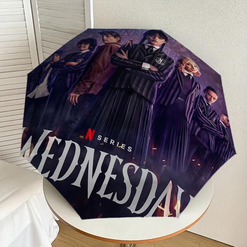 1pc Halloween Wednesday Automatic Folding Umbrella, Portable Collapsible Design, Casual Outdoor Accessory L1127068