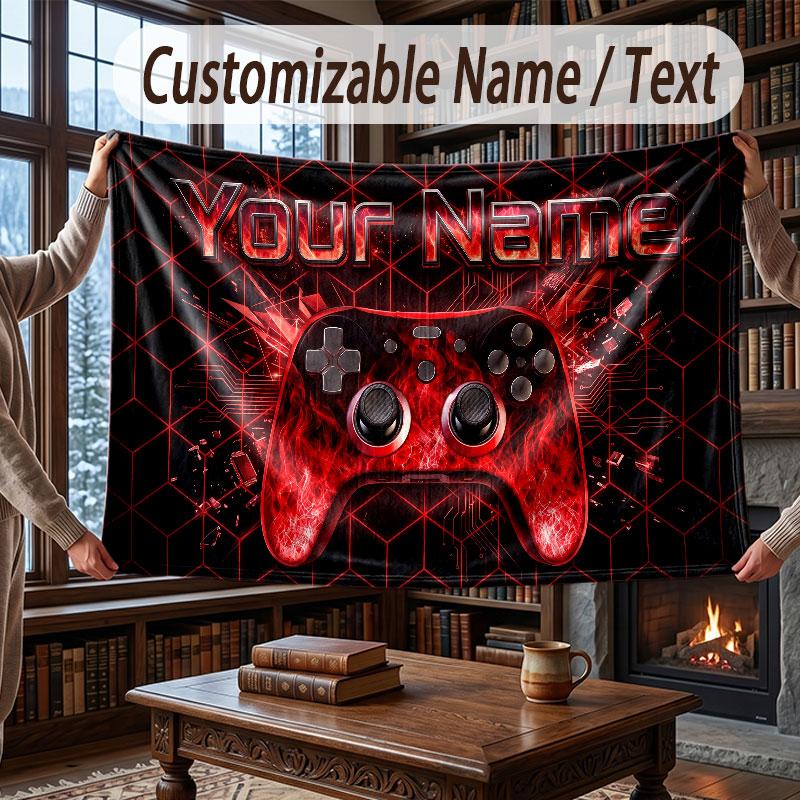 Game Controller Theme Throw Blanket Custom Name Text Personalized Blanket Soft Cozy Blanket for Home Sofa Bed