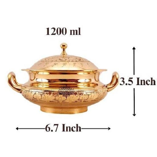 Brass Mughlai Embossed Design Casserole With Lid For Decoration Tableware, Home, Hotel, Restaurant (1200 Ml)