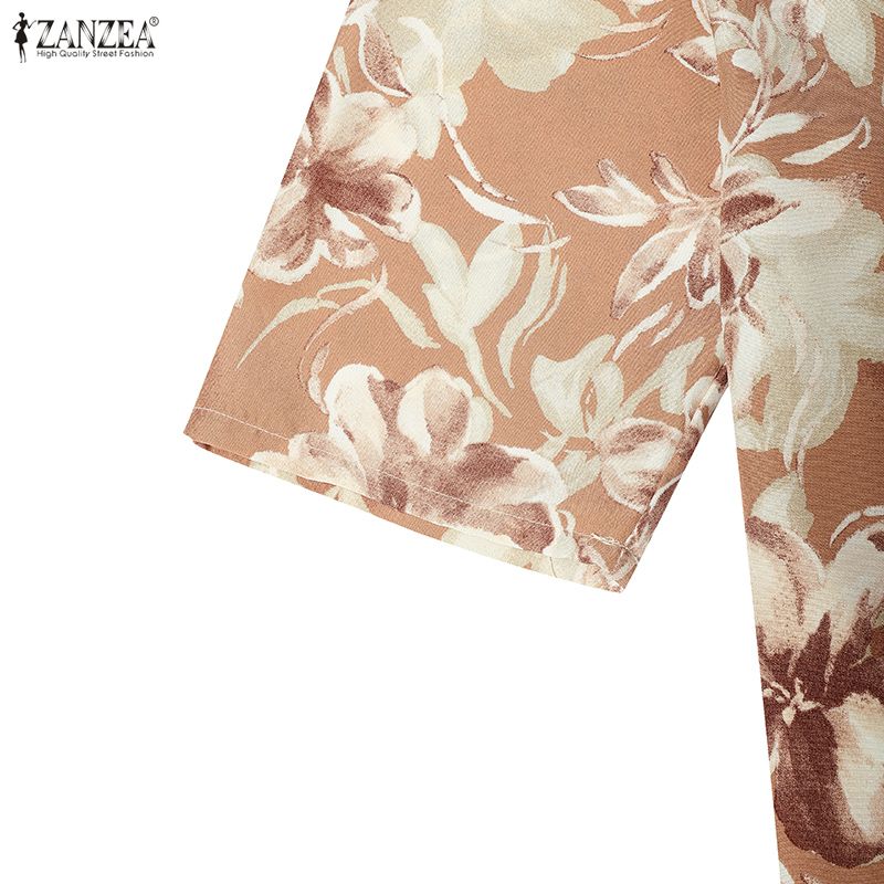 ZANZEA Abito Lungo Casual da Donna con Scollo Rotondo, Manica a 3/4, Stampa Floreale, Vestibilità Ampia