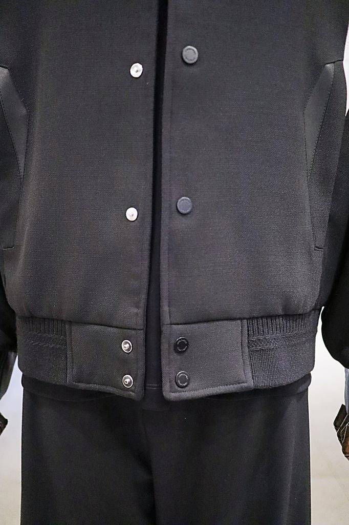 Rever Classic S/S Black Leather Color Block Oversized Varsity Jacket