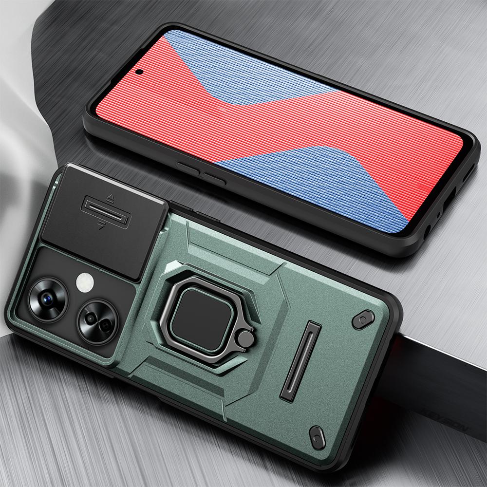 KEYSION Shockproof Case for OnePlus Nord CE 3 Lite 5G Slide Camera Lens Protection Ring Stand Phone Cover for for Nord CE 3 5G