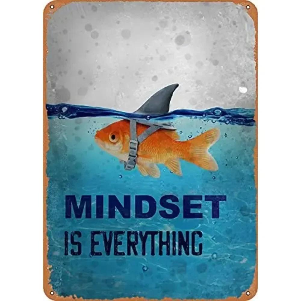 DORA Tin Sign Mindset Is Everything Metal Signs Motivational Poster Wall Art Novelty Gift Goldfish Home Decor Prints Vintag Metal Sign