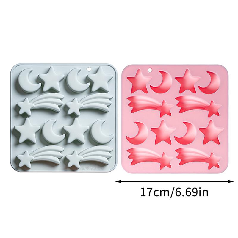 12 Cavity Five-Pointed Star Silicone Molds 3D Moon, Meteor, Fondant Candy Chocolate Mould Ice Grid Mold Cake Decor