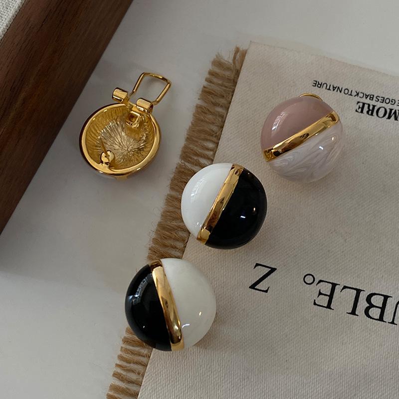 Ball Enamel Stud French Drip Glaze Atmospheric Light Luxury High Sense Retro Contrasting Color Splicing Round Ball Women