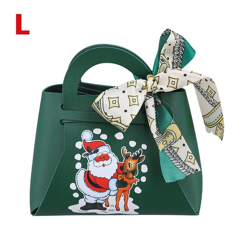 1PC Xmas Party Decor Hand Gift Bag Christmas Candy Boxes Santa Claus Print PU Leather Candy Box